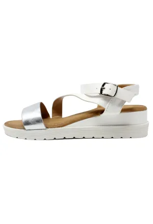 Lightweight Low Wedge White & Silver Sandal