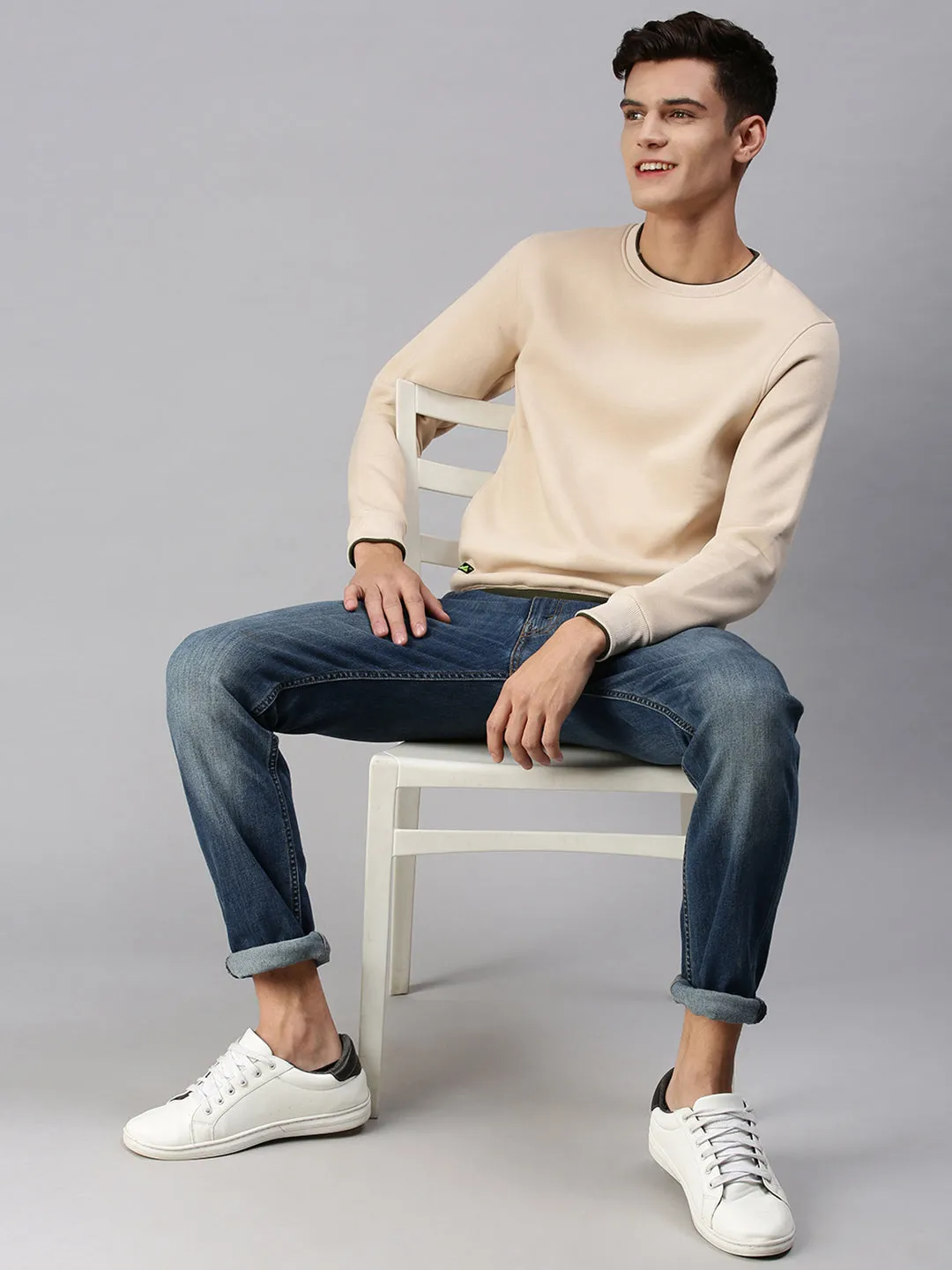 Men Solid Beige Pullover