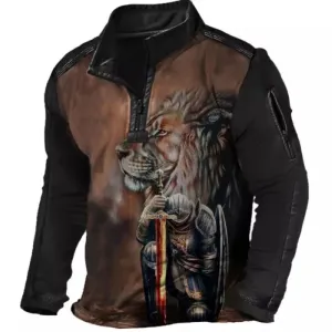 Men's Print Collar Pocket Long Sleeve T-Shirt