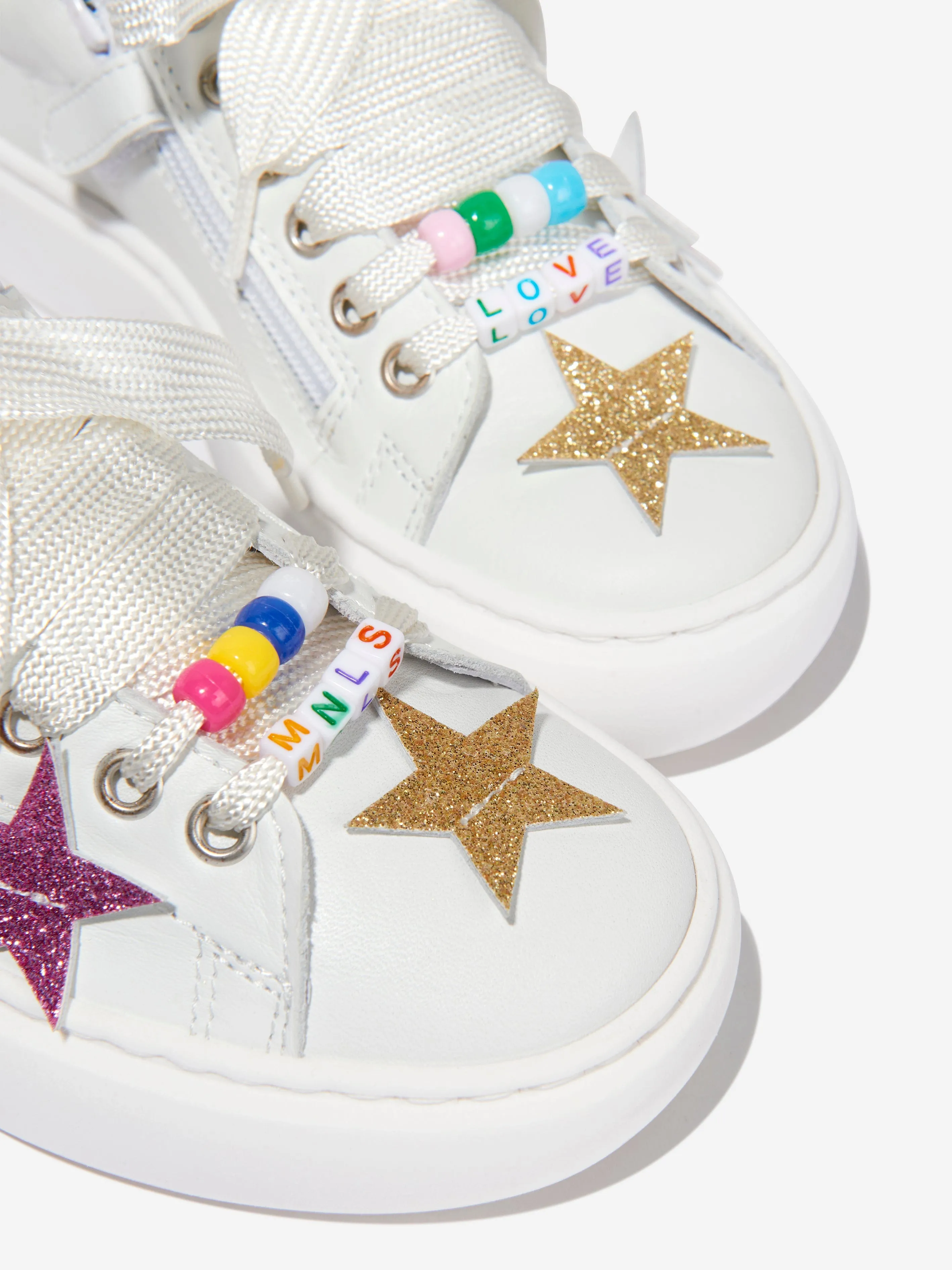 Monnalisa Girls Leather Star Trainers in White