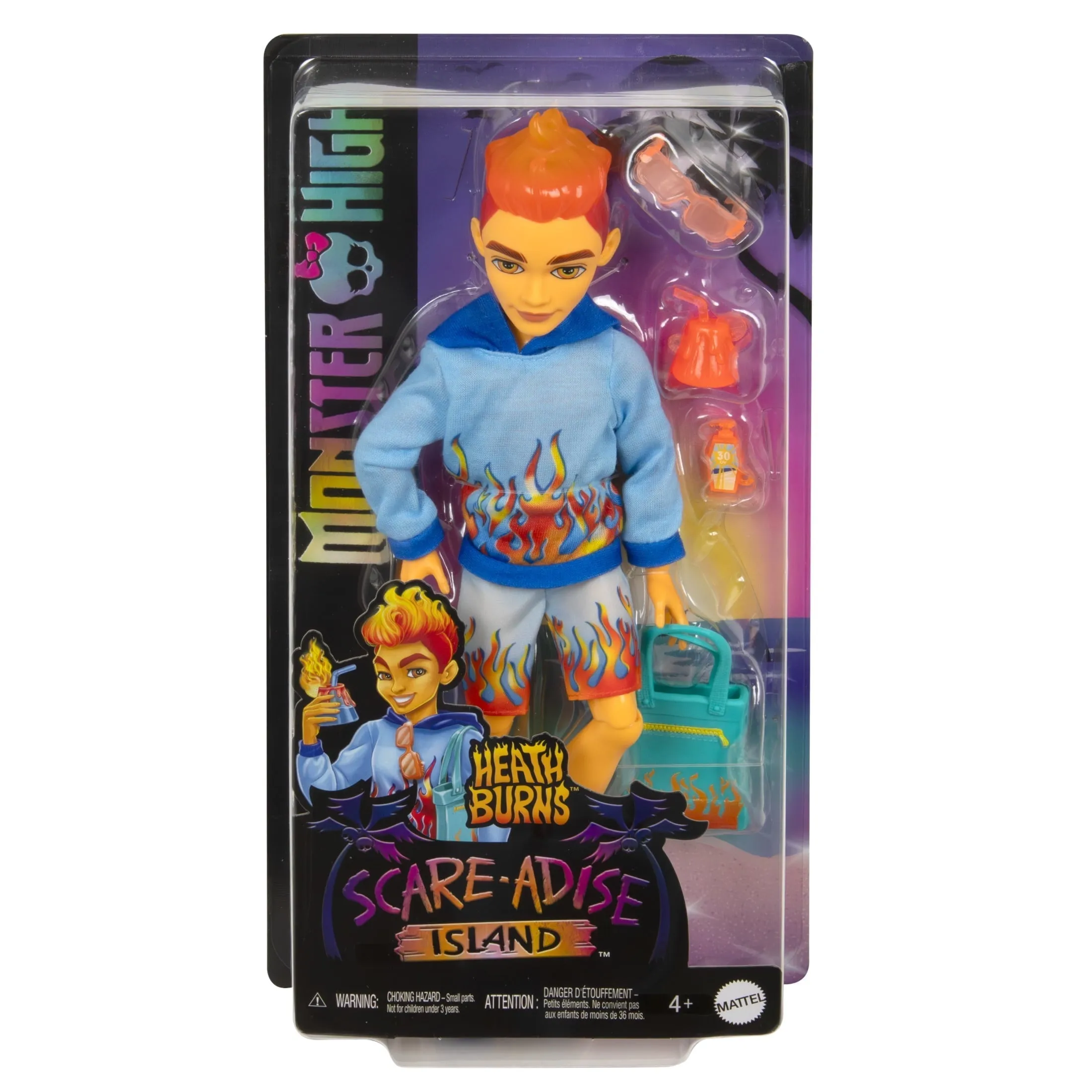 Monster High Scare-adise Island Heath Burns Fashion Doll with Swim Trunks & Accessories