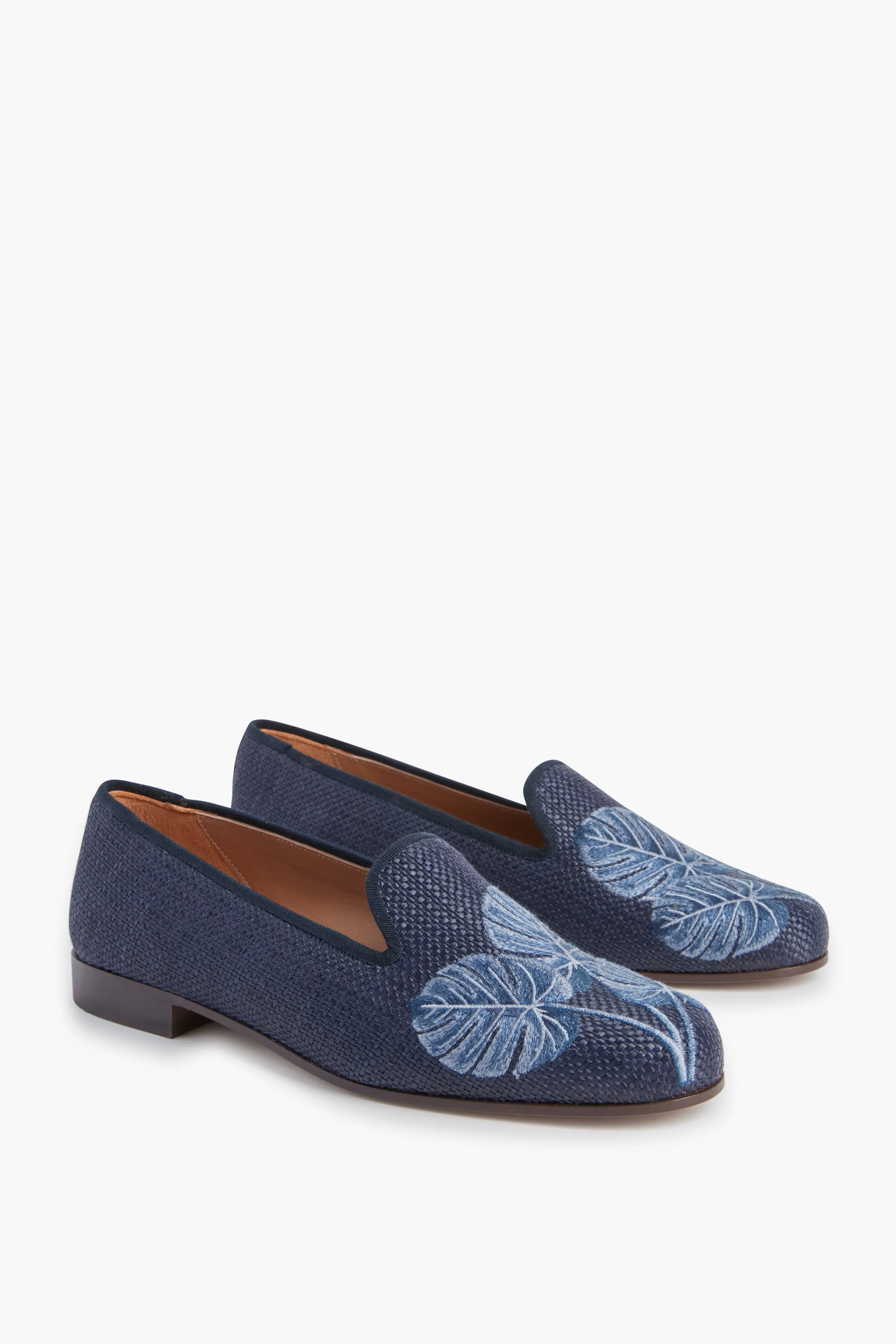 Navy Raffia Loafers