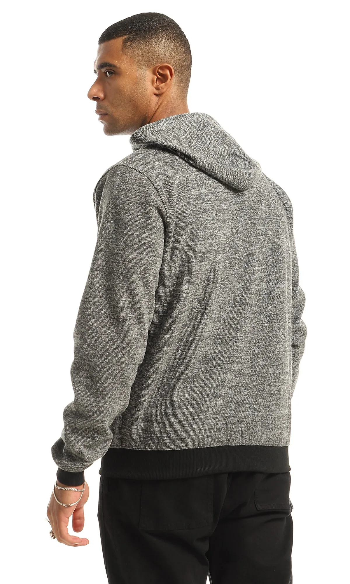 O155661 Black & Grey Hooded Sweatshirt With Front Zipper