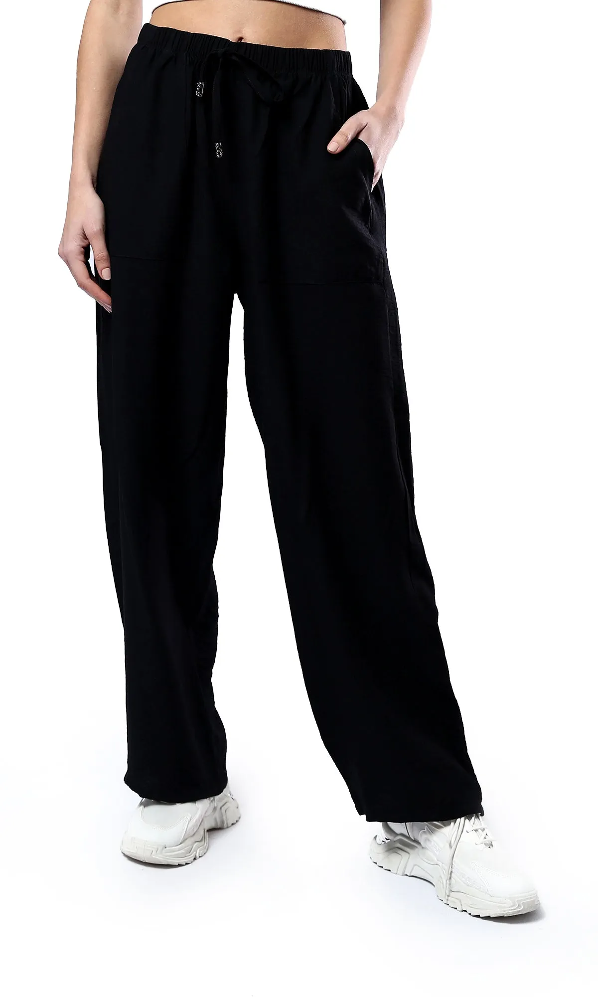 O179837 Wide Leg Black Pants With Elastic Waist