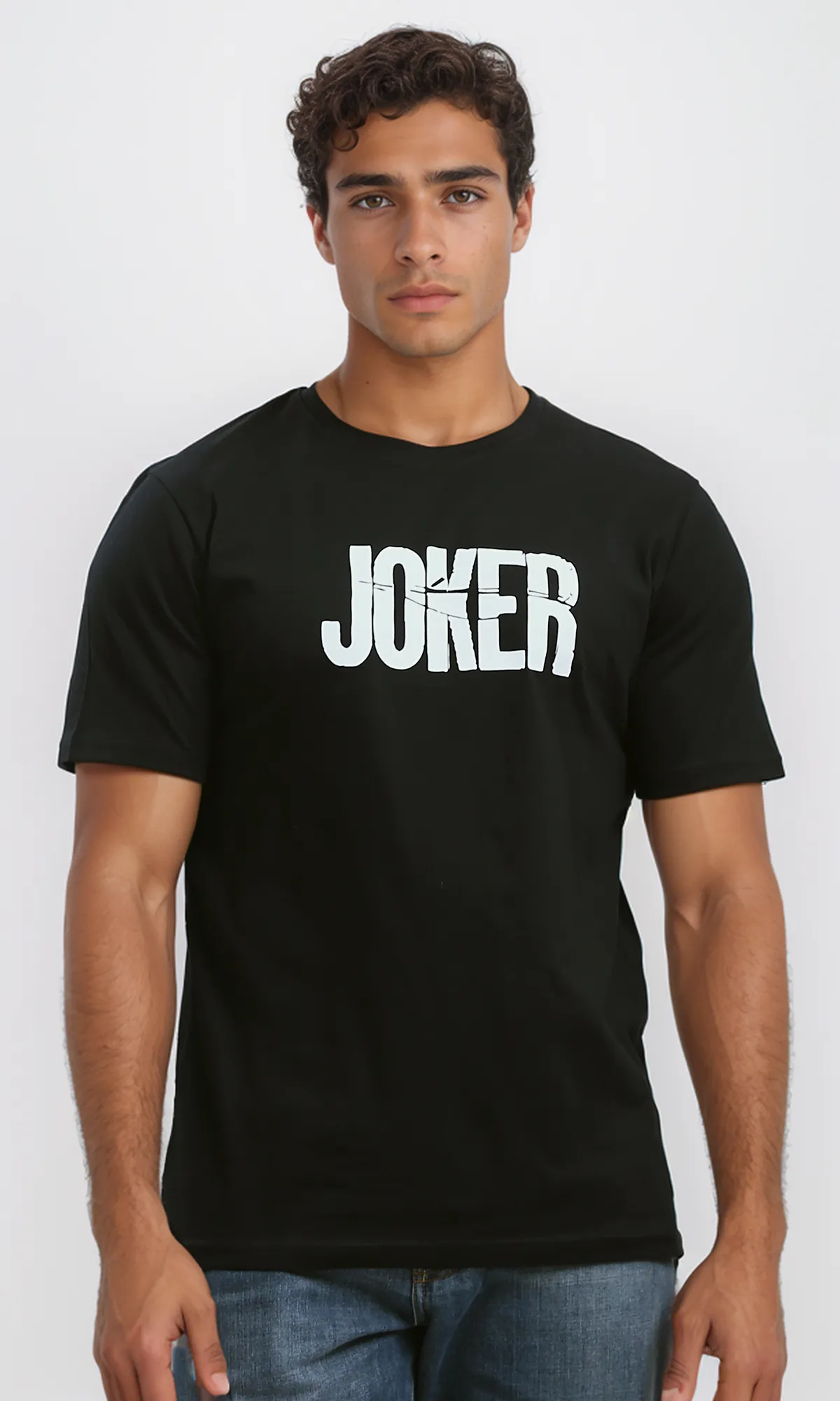 O191653 Short Sleeves Black Tee With Printed "Joker"