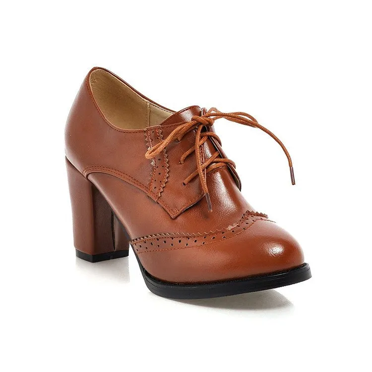 Oxford Shoes for Women Lace-up Chunky Dress Pump Shoes