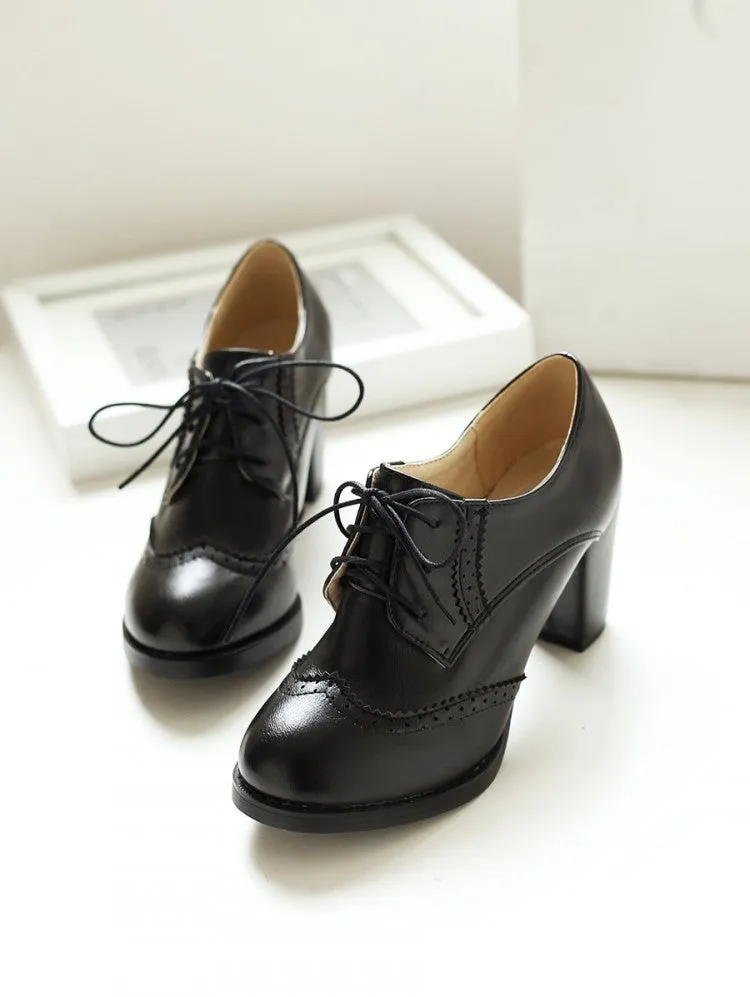 Oxford Shoes for Women Lace-up Chunky Dress Pump Shoes