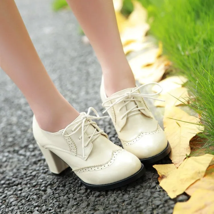 Oxford Shoes for Women Lace-up Chunky Dress Pump Shoes