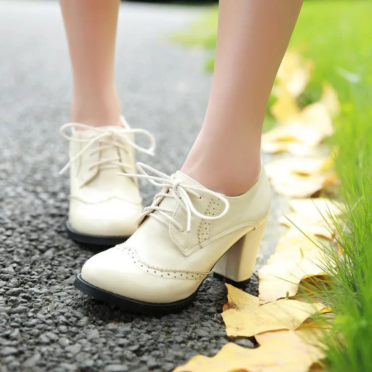 Oxford Shoes for Women Lace-up Chunky Dress Pump Shoes