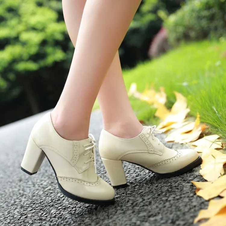 Oxford Shoes for Women Lace-up Chunky Dress Pump Shoes