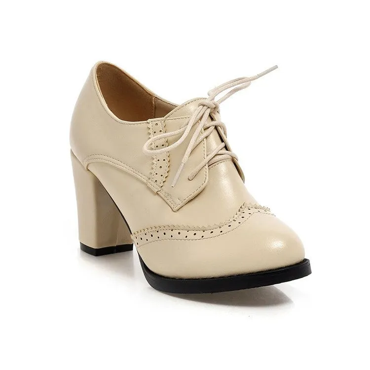 Oxford Shoes for Women Lace-up Chunky Dress Pump Shoes