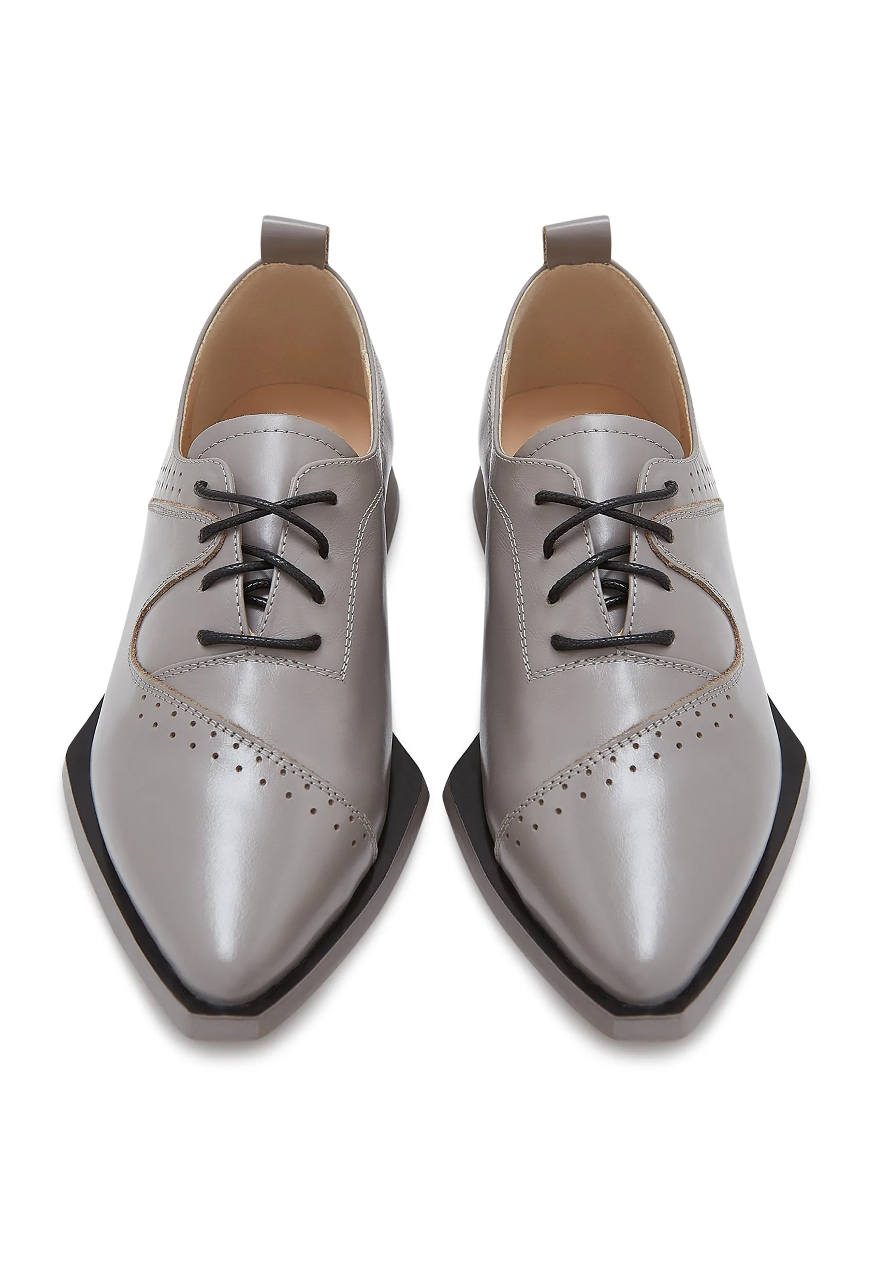 Pointed Lace-Up Brogues - Gray