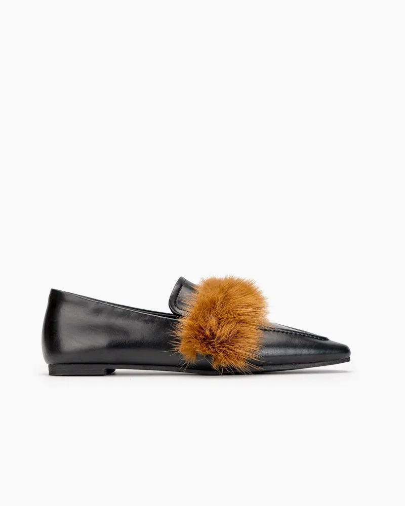 Pointed Toe Faux Fur Slip on Flat Slide Loafers