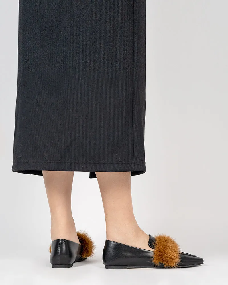 Pointed Toe Faux Fur Slip on Flat Slide Loafers