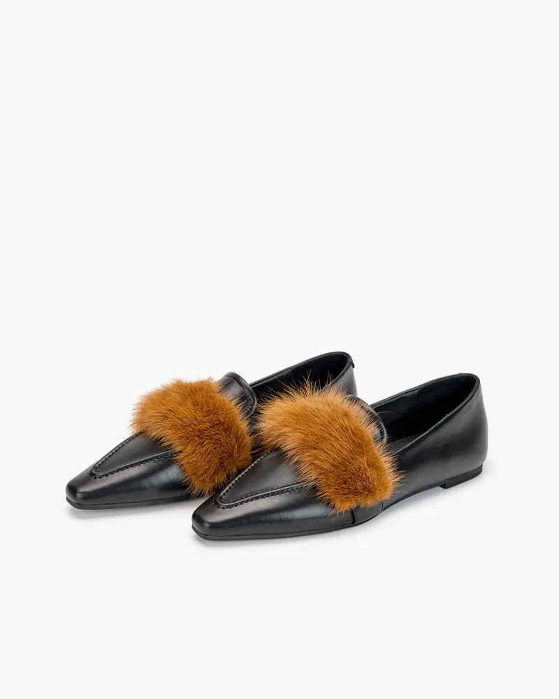 Pointed Toe Faux Fur Slip on Flat Slide Loafers