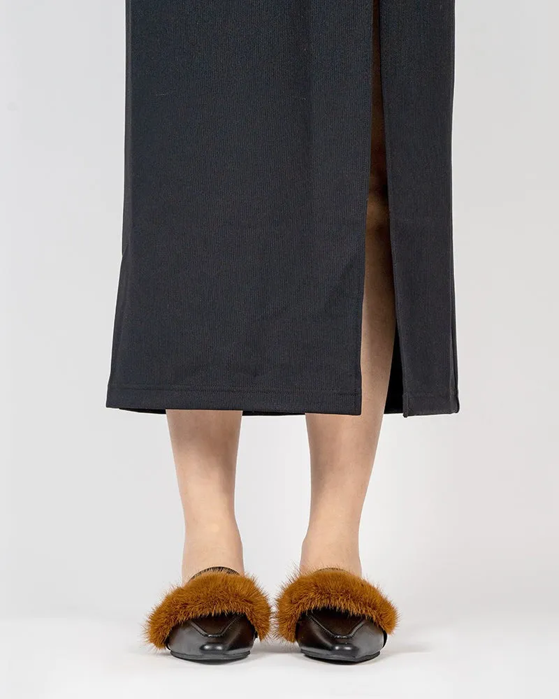 Pointed Toe Faux Fur Slip on Flat Slide Loafers