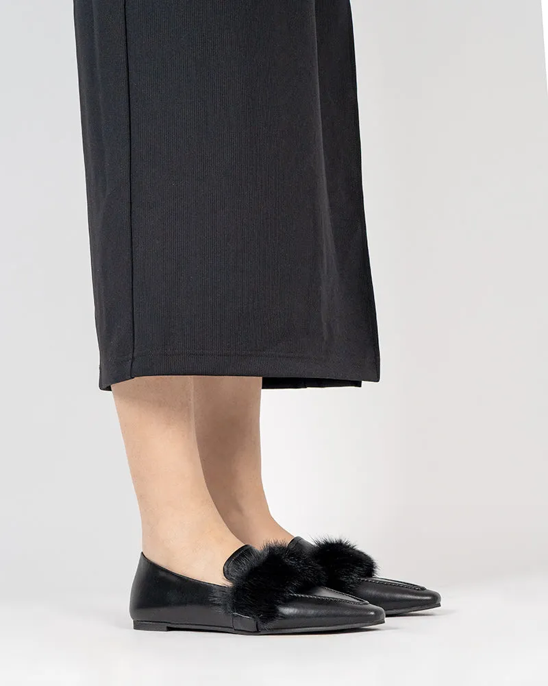 Pointed Toe Faux Fur Slip on Flat Slide Loafers