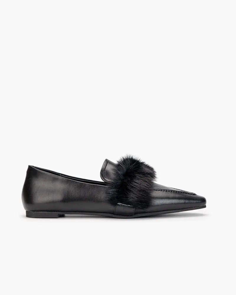 Pointed Toe Faux Fur Slip on Flat Slide Loafers