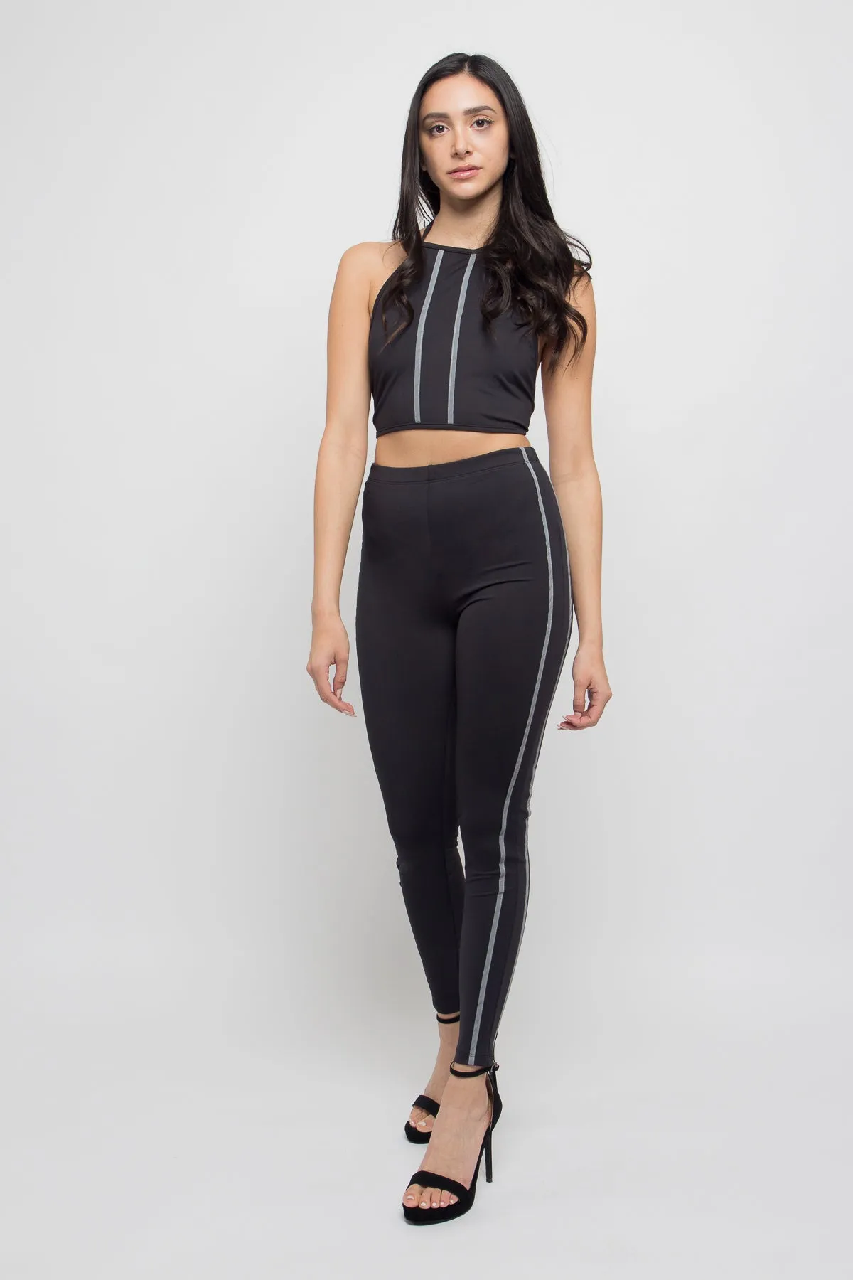 Reflective Strip Halter Top Set