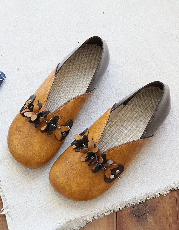 Retro Leather Flower Comfortable Flats