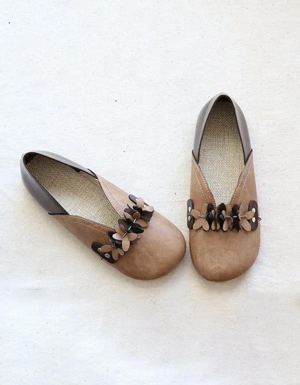 Retro Leather Flower Comfortable Flats