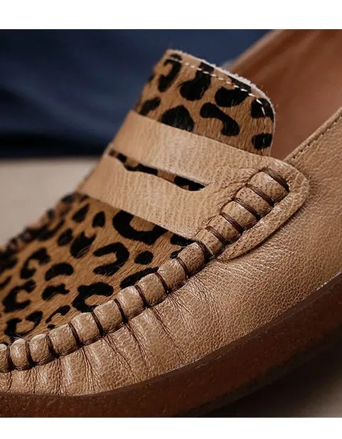 Retro Leather Leopard Flat Comfortable Loafers