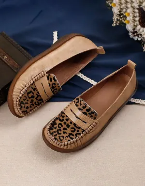 Retro Leather Leopard Flat Comfortable Loafers