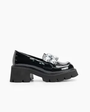 Rhinestone Decor Patent Leather Platform Loafers