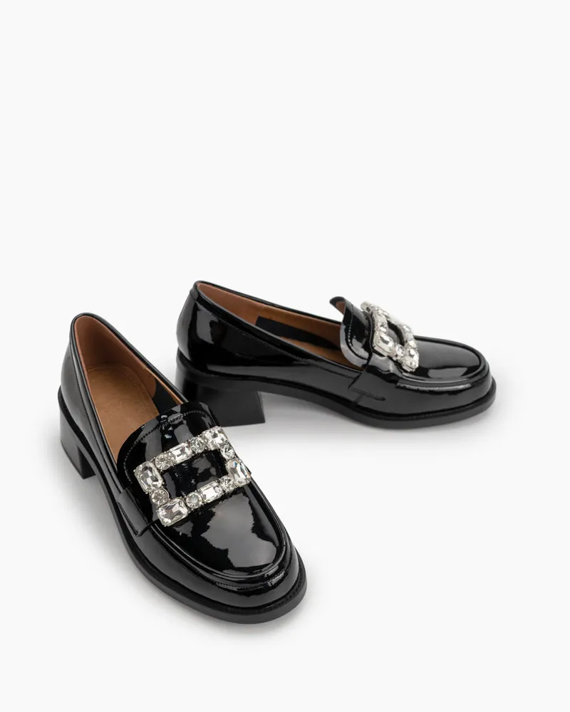 Rhinestones Square Buckle Slip-on Backless Loafers