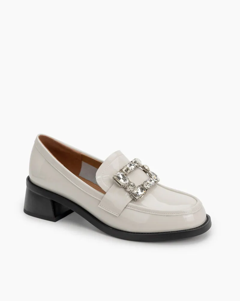 Rhinestones Square Buckle Slip-on Backless Loafers