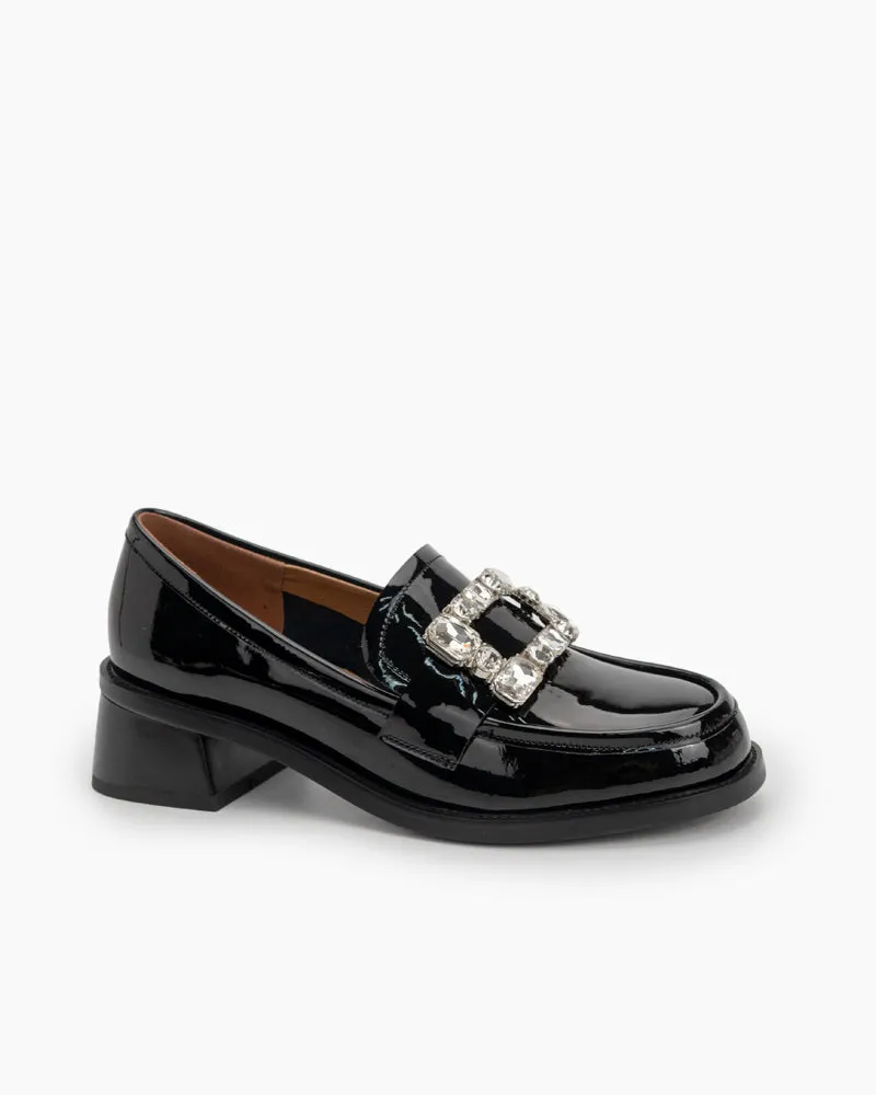 Rhinestones Square Buckle Slip-on Backless Loafers