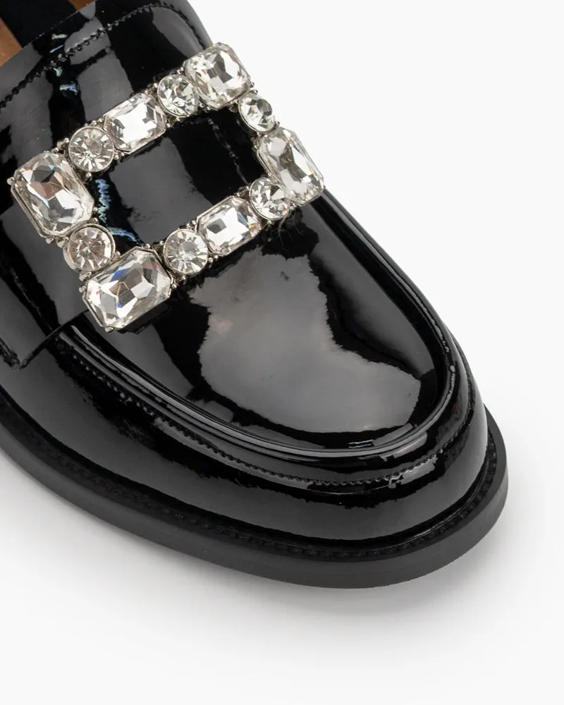 Rhinestones Square Buckle Slip-on Backless Loafers