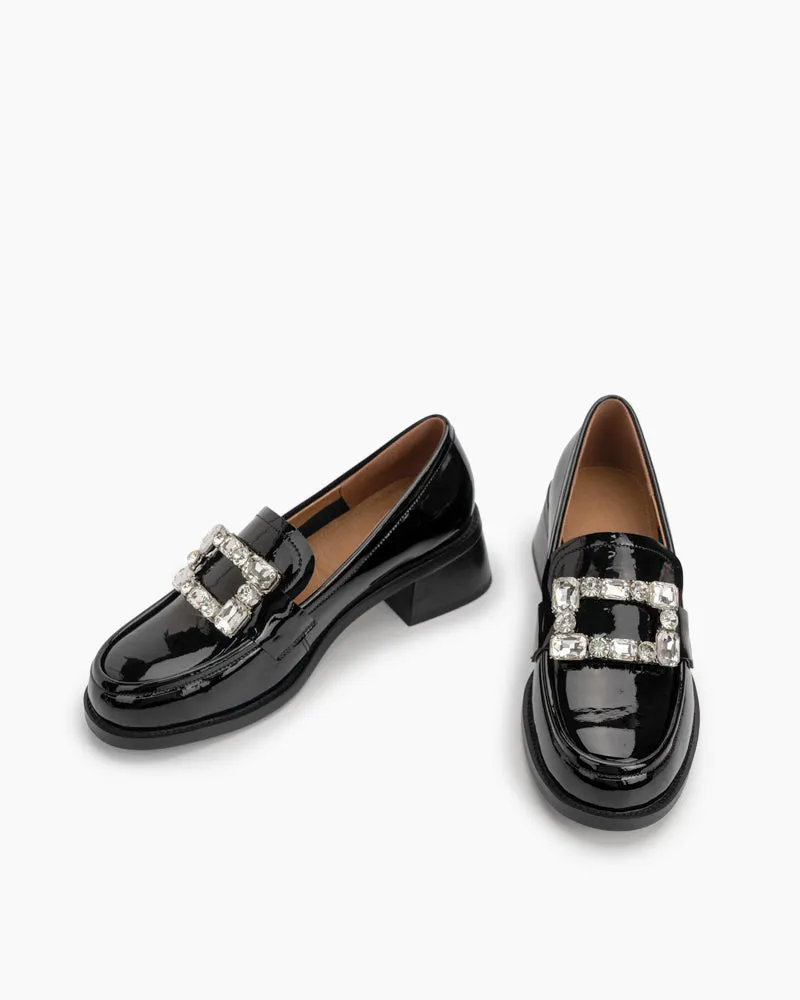 Rhinestones Square Buckle Slip-on Backless Loafers