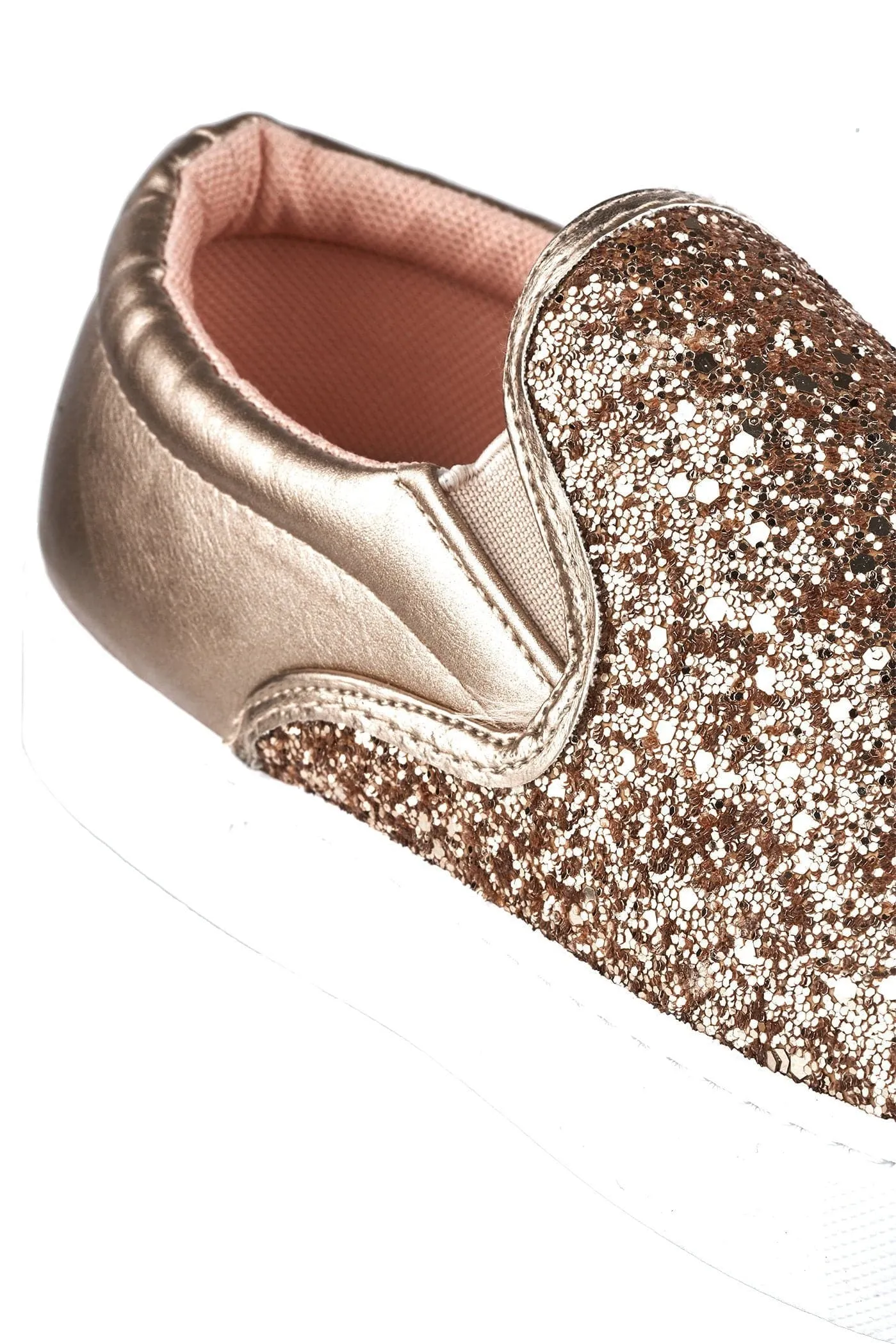 Ritzy Slip On Glitter Skater Pump in Rose Gold