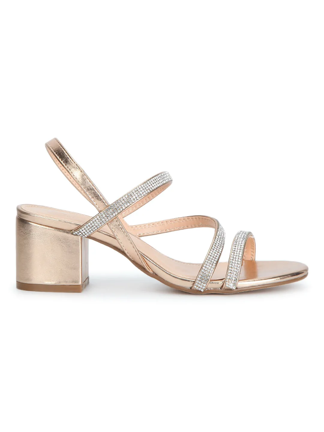 Rose Gold Diamante Strap Sandals