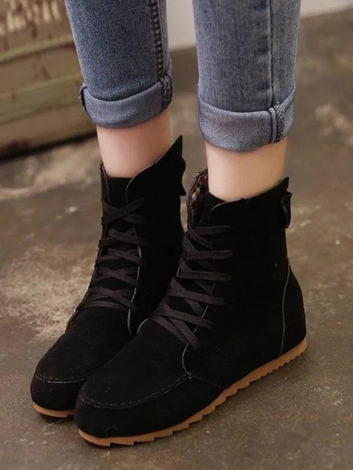 Round Toe Bandage Ankle Boots