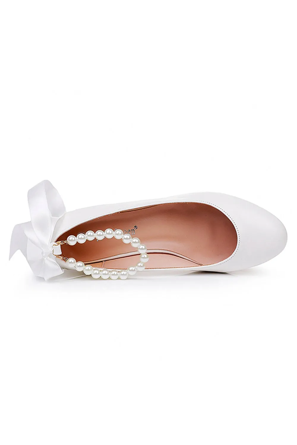 Round Toe Low Chunky Heels Beaded Wedding Shoes