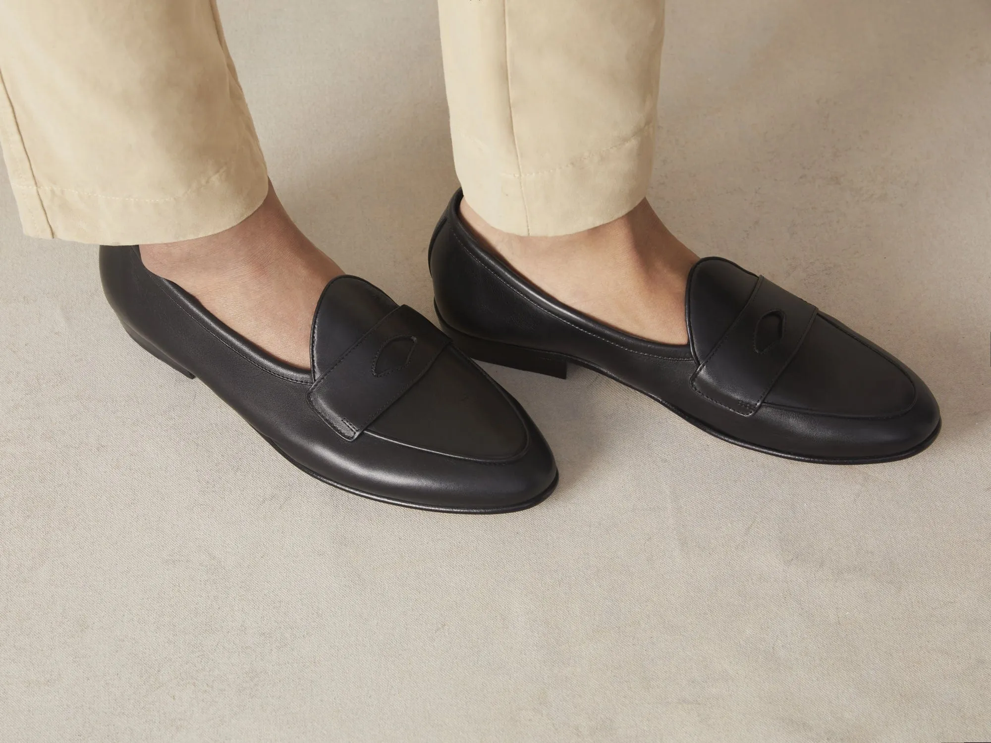 Sagan Classic Ginkgo Loafers in Black Drape Calf