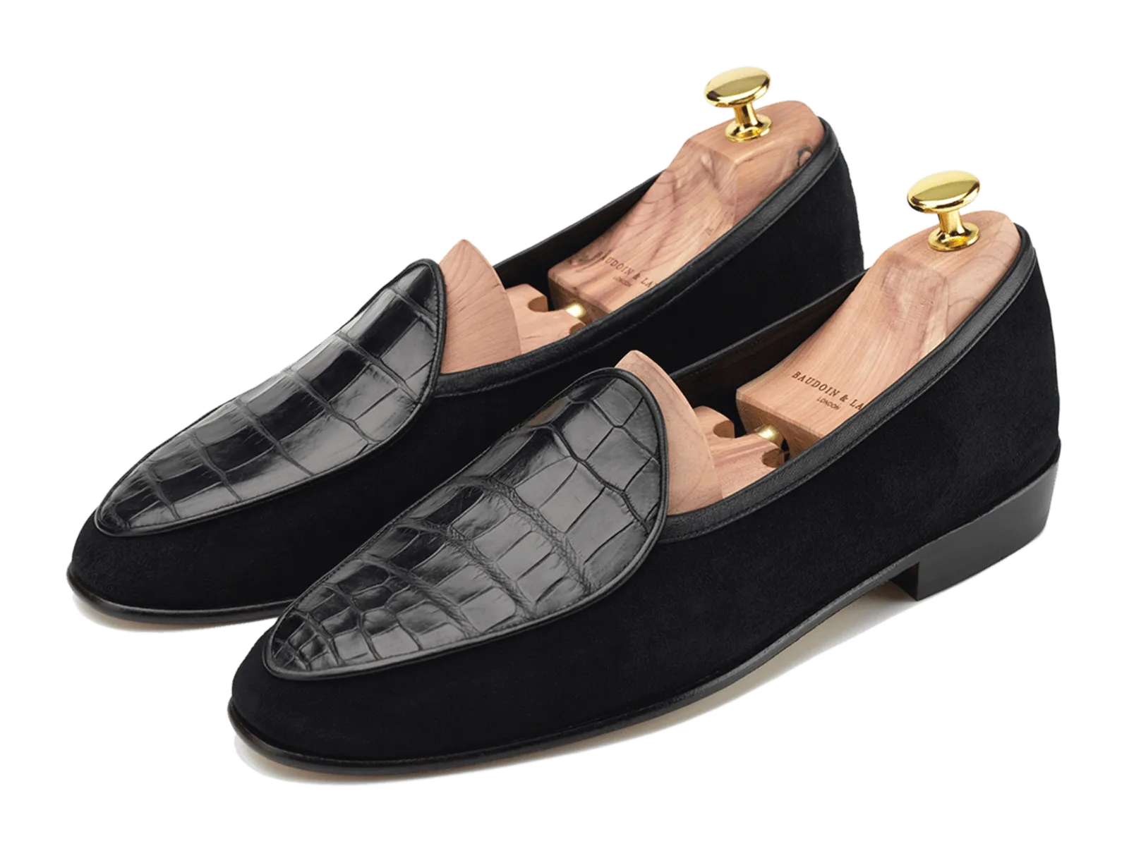 Sagan Classic Precious Leather Loafers in Black Suede and Crocodile