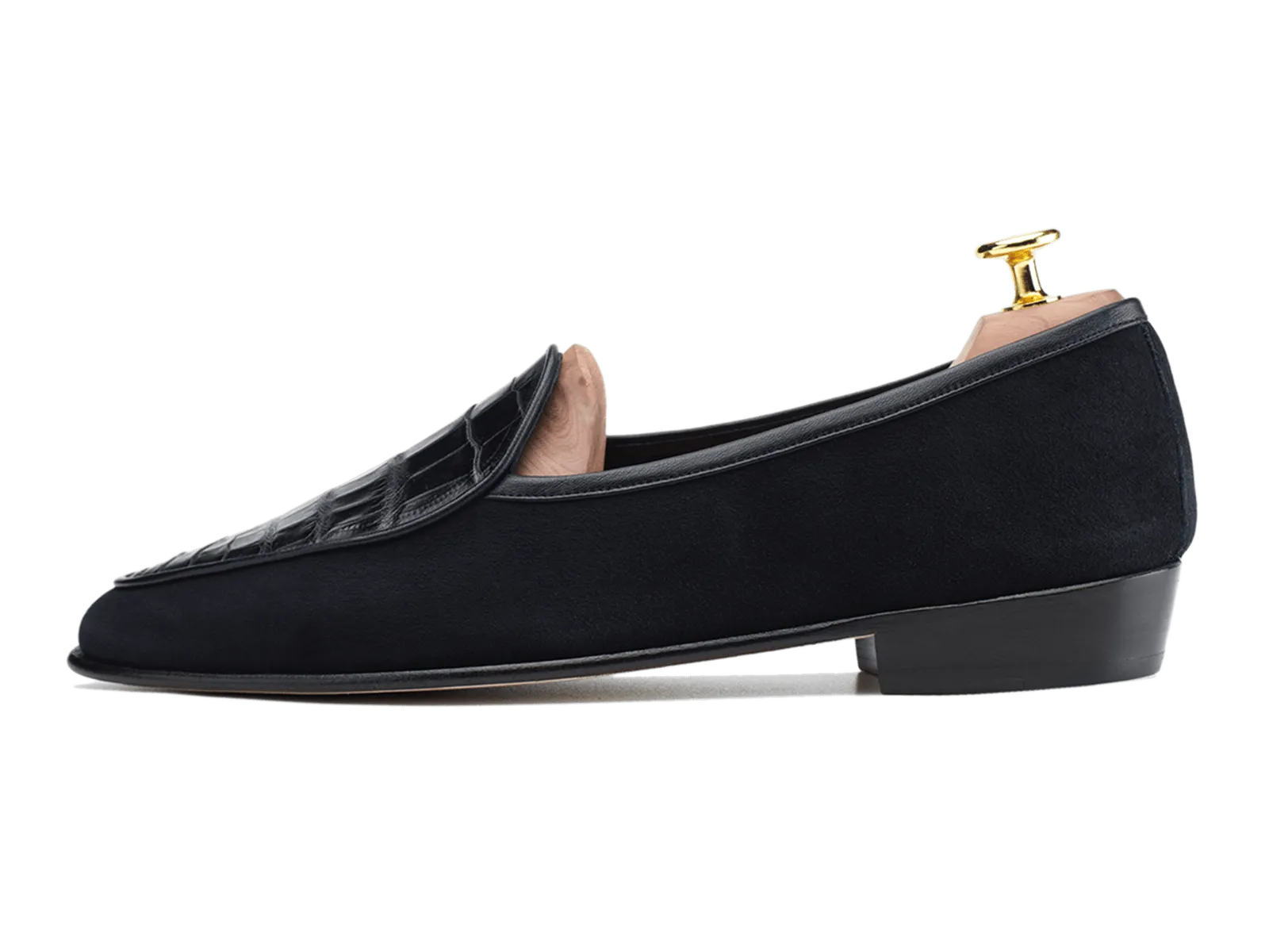 Sagan Classic Precious Leather Loafers in Black Suede and Crocodile