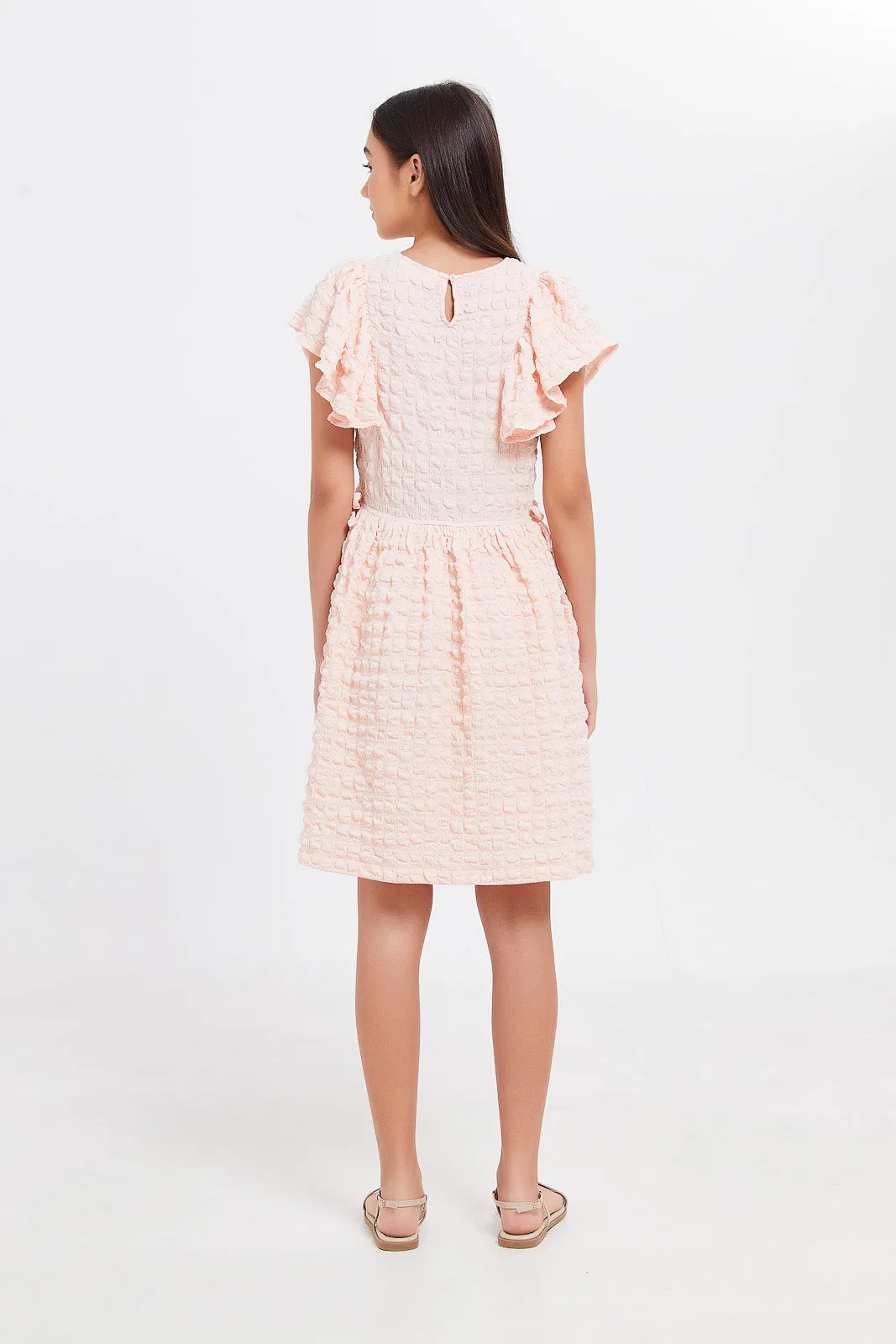 Senior Girls Peach Crinkle Dress