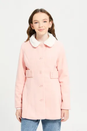 Senior Girls Pink Melton Collared Jacket