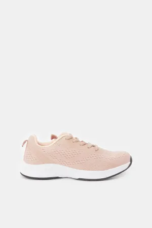 Senior Girls Pink Mesh Lace-Up Trainers