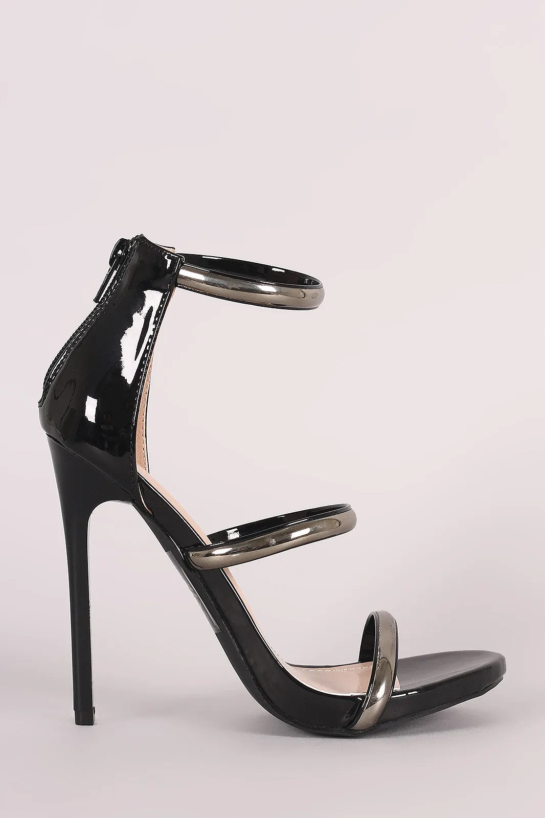 Shoe Republic LA Triple Metallic Accent Straps Stiletto Heel