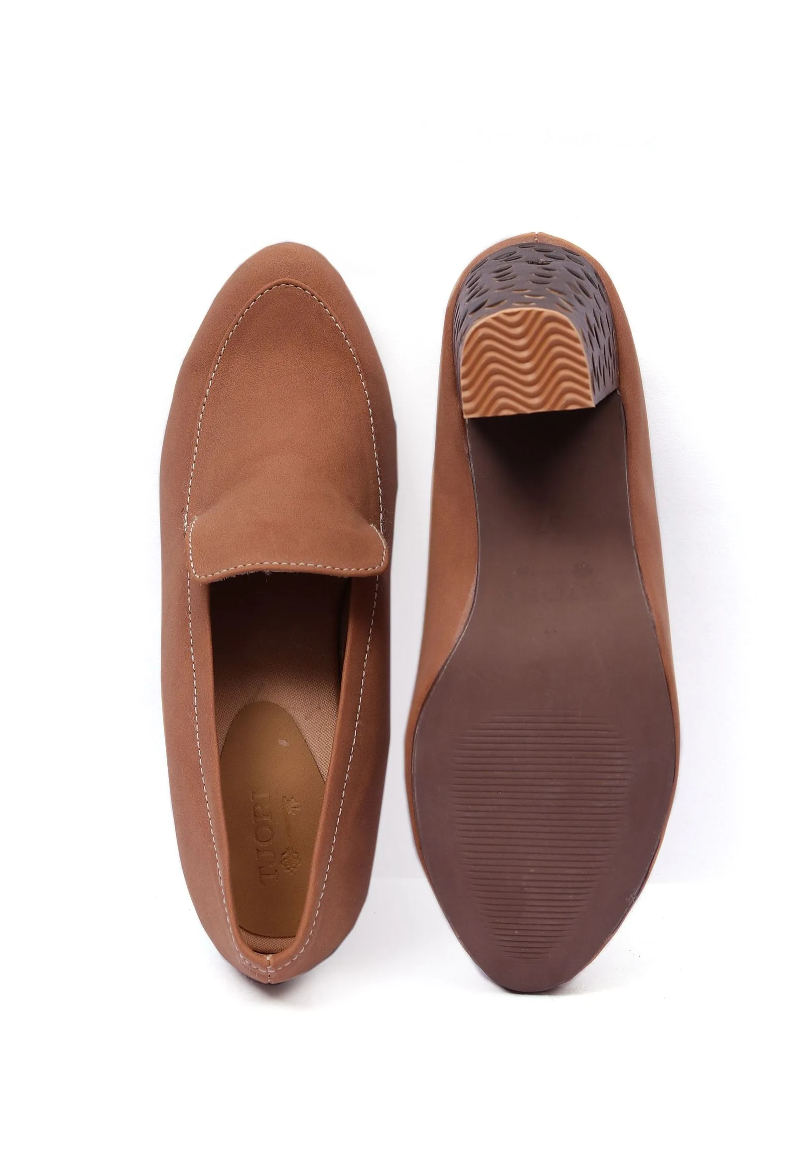 Sienna Brown Cruelty-Free Leather loafers With Carved Heels