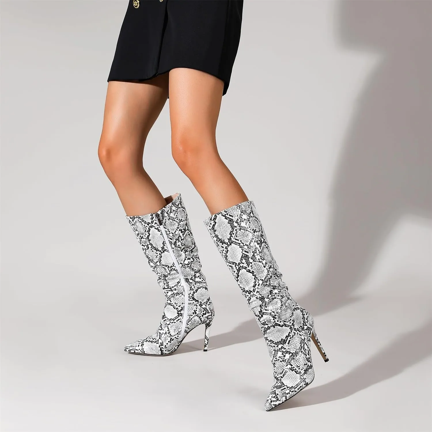 Snakeskin Leather Fashion Stiletto Knee High Boots