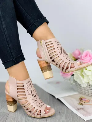 Soft Elegance Light Pink High Heels with Chic Patterns and Stripes