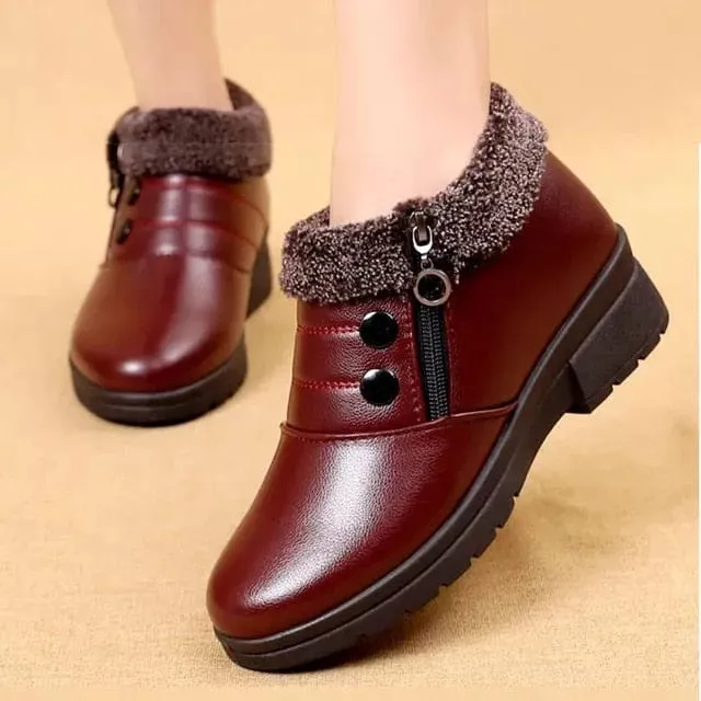 Soft Leather Waterproof Lightweight Ankle Warm Women Snow Boots