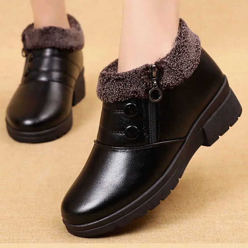 Soft Leather Waterproof Lightweight Ankle Warm Women Snow Boots