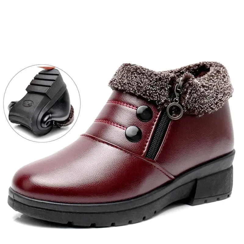 Soft Leather Waterproof Lightweight Ankle Warm Women Snow Boots